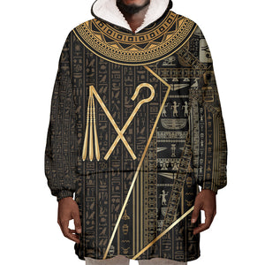 Egypt Crook And Flail Wearable Blanket Hoodie Ancient Mythology Pharaoh Royalty Gold
