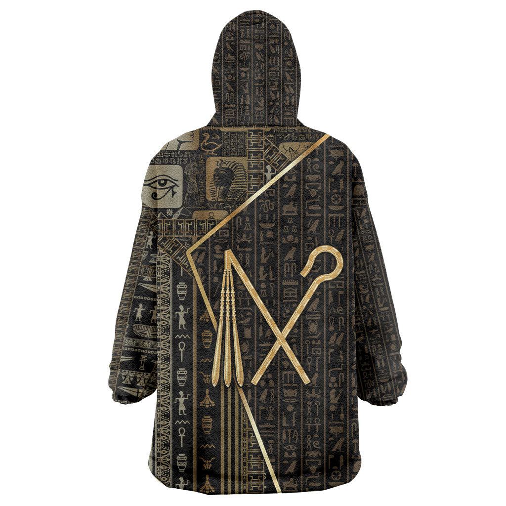 Egypt Crook And Flail Wearable Blanket Hoodie Ancient Mythology Pharaoh Royalty Gold
