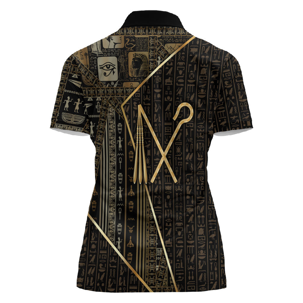 Egypt Crook And Flail Women Polo Shirt Ancient Mythology Pharaoh Royalty Gold