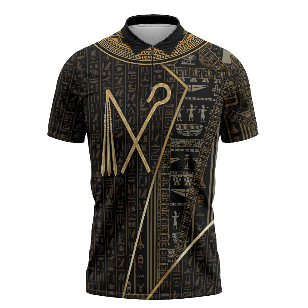 Egypt Crook And Flail Zipper Polo Shirt Ancient Mythology Pharaoh Royalty Gold