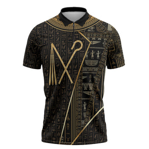 Egypt Crook And Flail Zipper Polo Shirt Ancient Mythology Pharaoh Royalty Gold