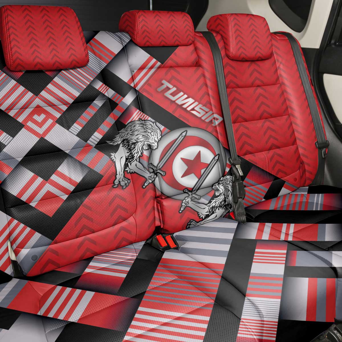 Tunisia Back Car Seat Cover Silver Lions Sports Patterns - African Pride