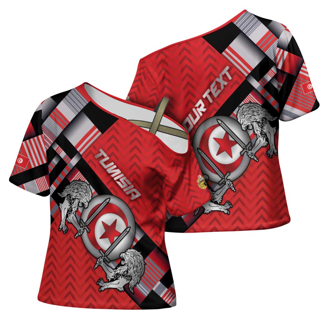 Personalized Tunisia Cross Shoulder Shirt Silver Lions Sports Patterns - African Pride