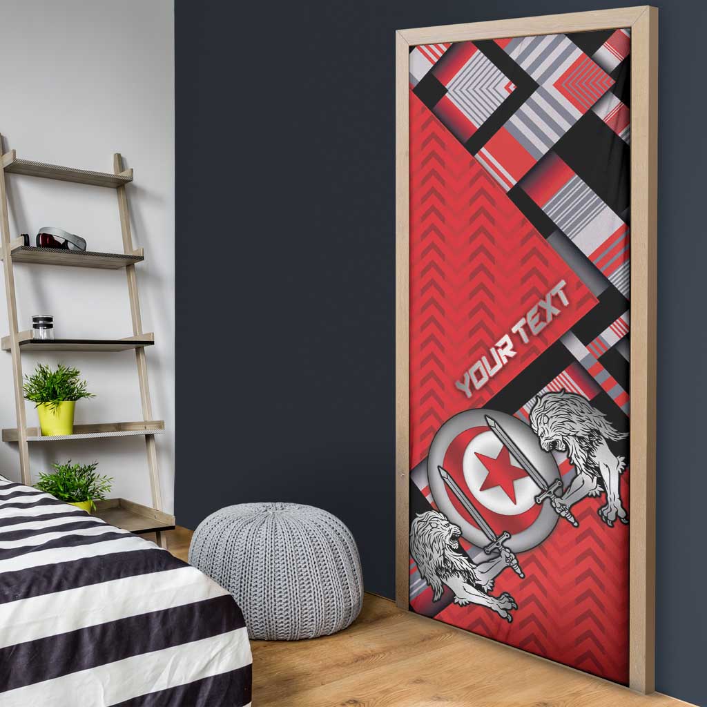 Personalized Tunisia Door Cover Silver Lions Sports Patterns - African Pride