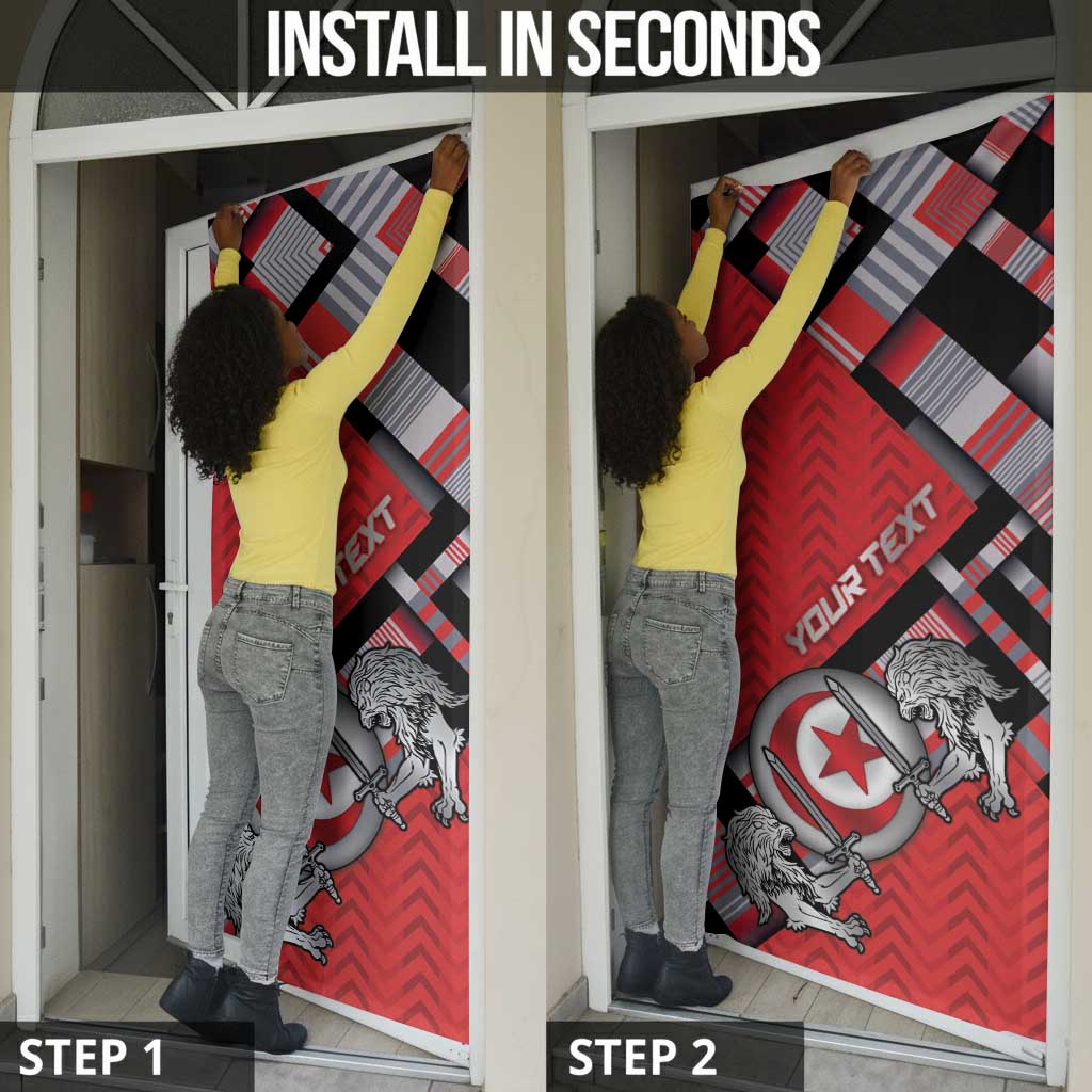 Personalized Tunisia Door Cover Silver Lions Sports Patterns - African Pride