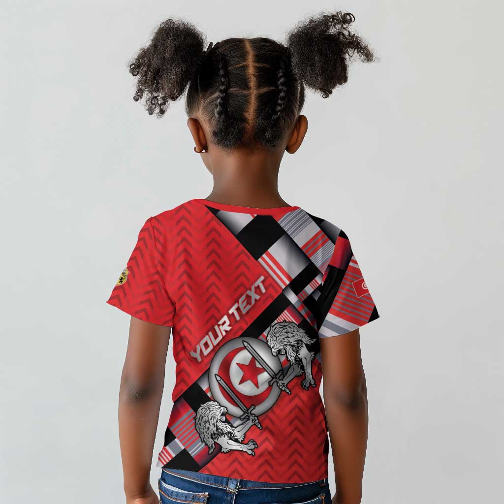 Personalized Tunisia Kid T shirt Silver Lions Sports Patterns - African Pride