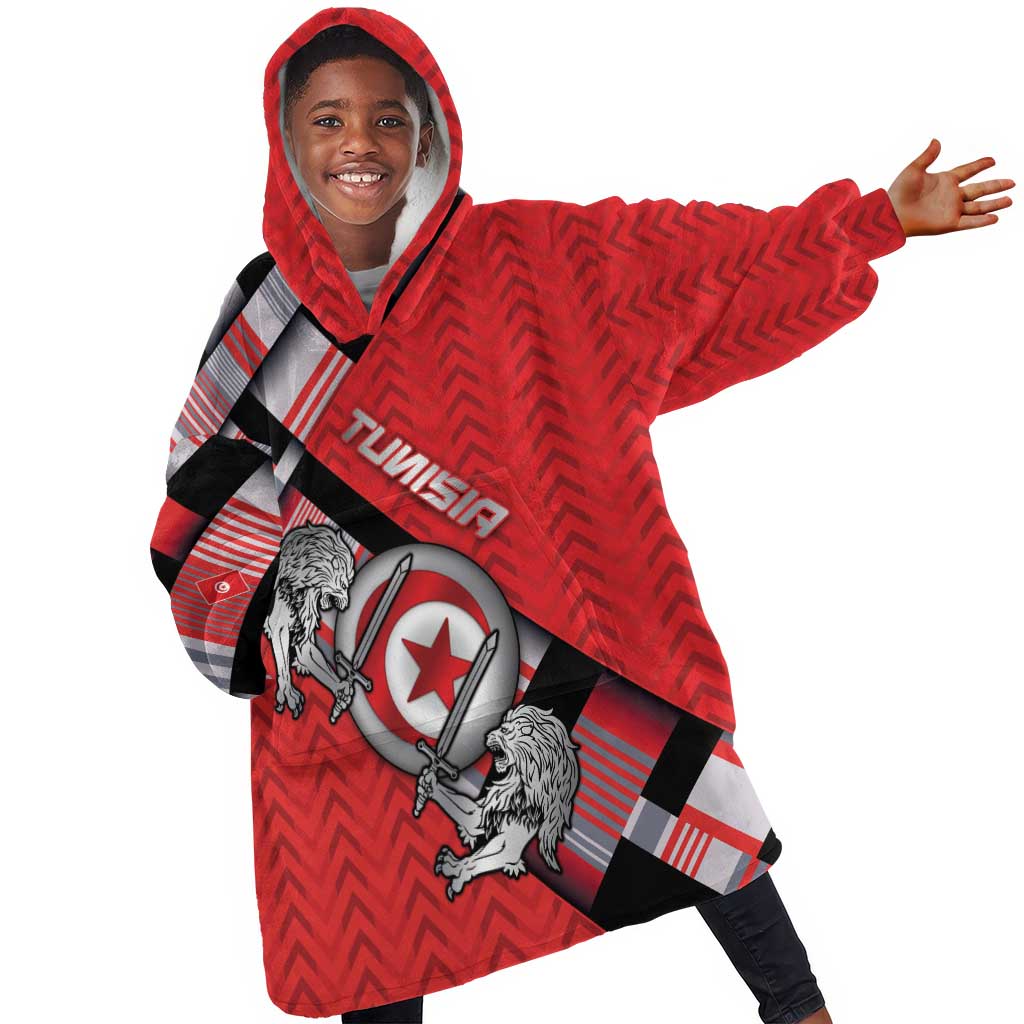 Personalized Tunisia Kid Wearable Blanket Hoodie Silver Lions Sports Patterns - African Pride