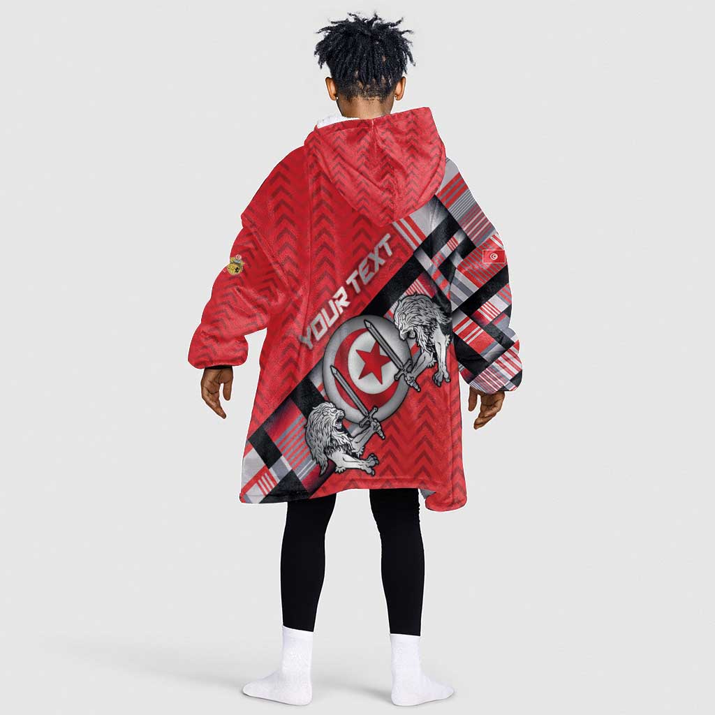 Personalized Tunisia Kid Wearable Blanket Hoodie Silver Lions Sports Patterns - African Pride
