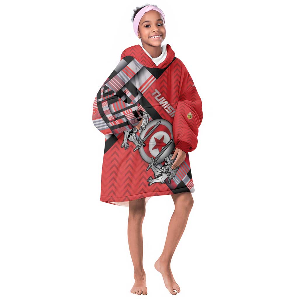 Personalized Tunisia Kid Wearable Blanket Hoodie Silver Lions Sports Patterns - African Pride