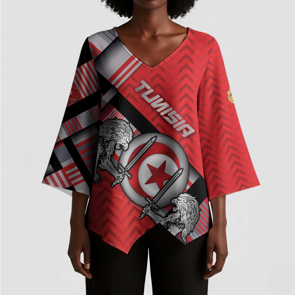 Personalized Tunisia Kimono Sleeve Blouse Silver Lions Sports Patterns - African Pride