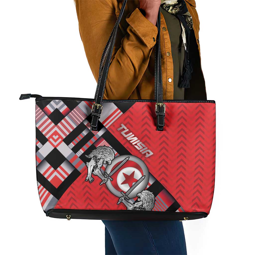 Tunisia Leather Tote Bag Silver Lions Sports Patterns - African Pride