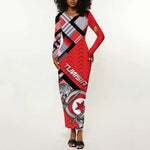 Personalized Tunisia Long Sleeve Bodycon Dress Silver Lions Sports Patterns - African Pride