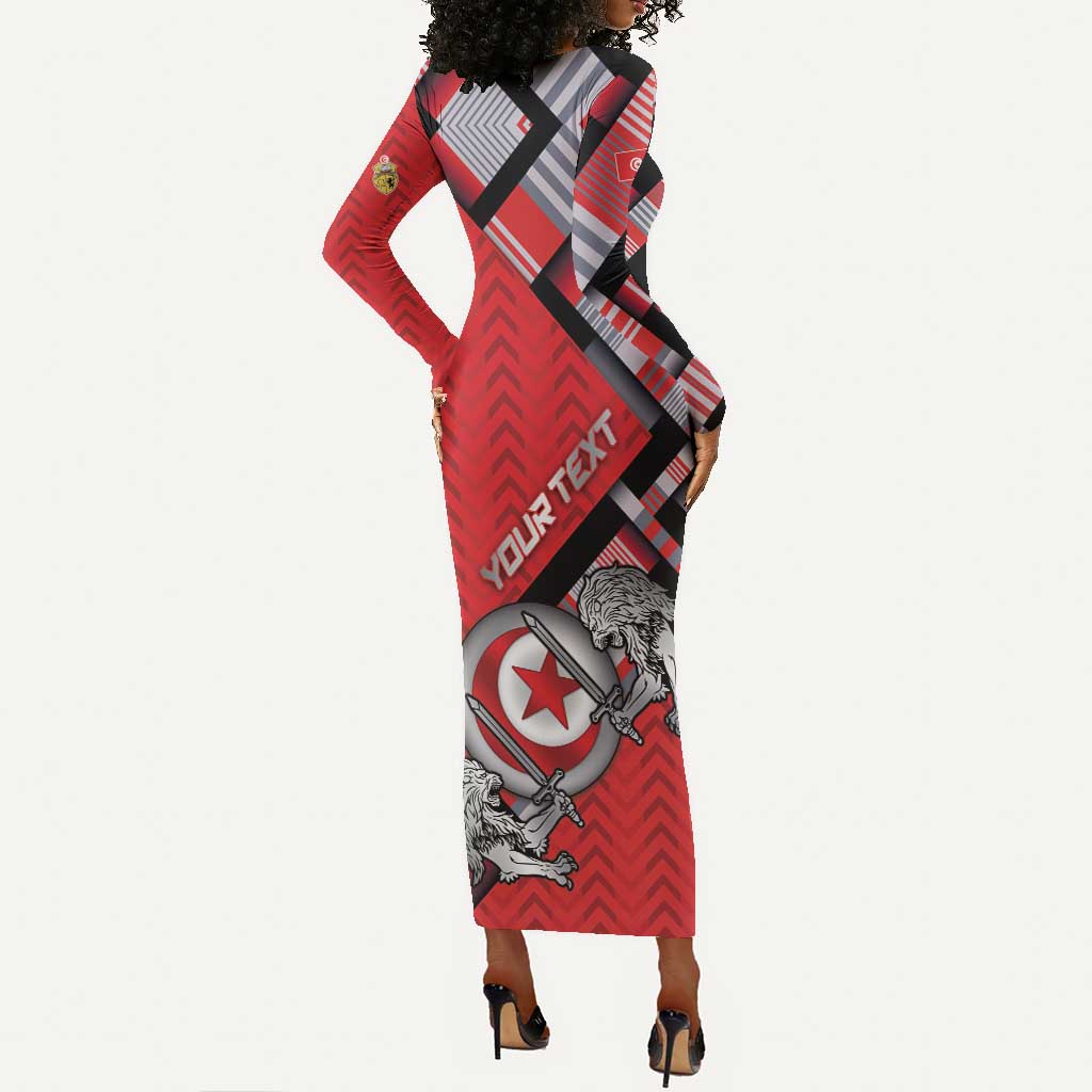 Personalized Tunisia Long Sleeve Bodycon Dress Silver Lions Sports Patterns - African Pride