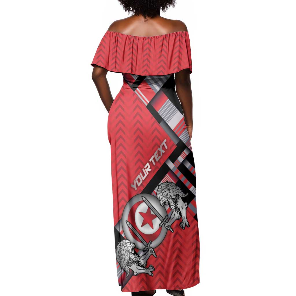 Personalized Tunisia Off Shoulder Maxi Dress Silver Lions Sports Patterns - African Pride