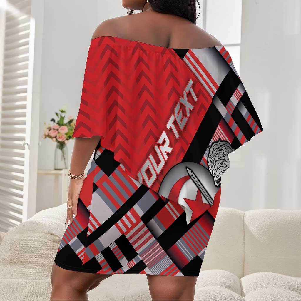 Personalized Tunisia Off Shoulder Short Dress Silver Lions Sports Patterns - African Pride