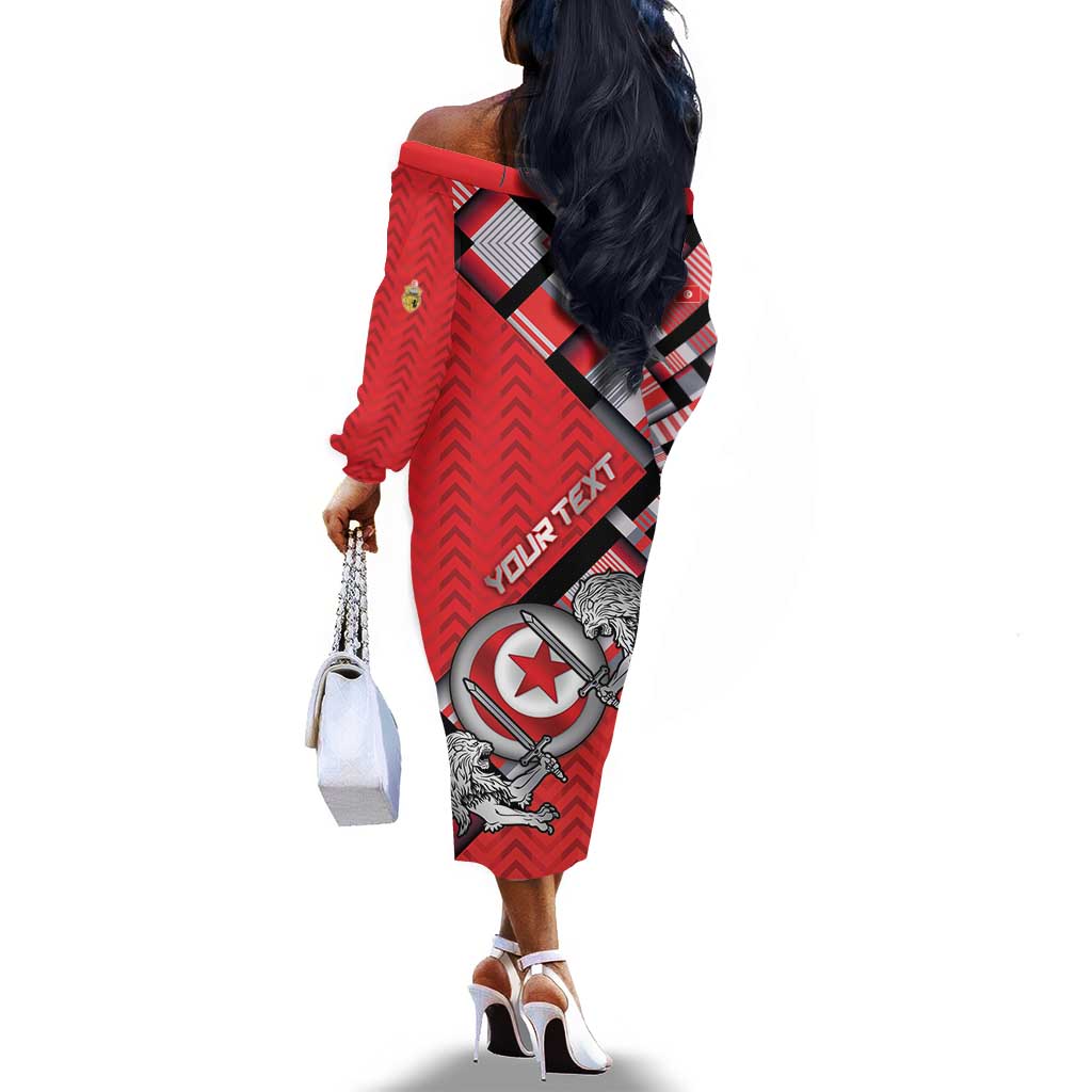 Personalized Tunisia Off The Shoulder Long Sleeve Dress Silver Lions Sports Patterns - African Pride