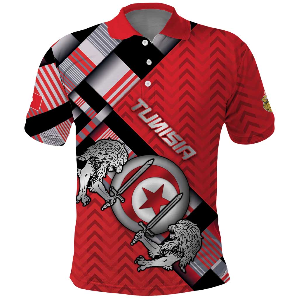 Personalized Tunisia Polo Shirt Silver Lions Sports Patterns - African Pride