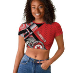 Personalized Tunisia Raglan Cropped T shirt Silver Lions Sports Patterns - African Pride