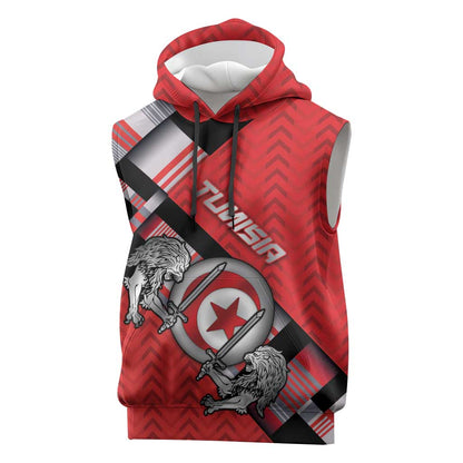 Personalized Tunisia Sleeveless Hoodie Silver Lions Sports Patterns - African Pride