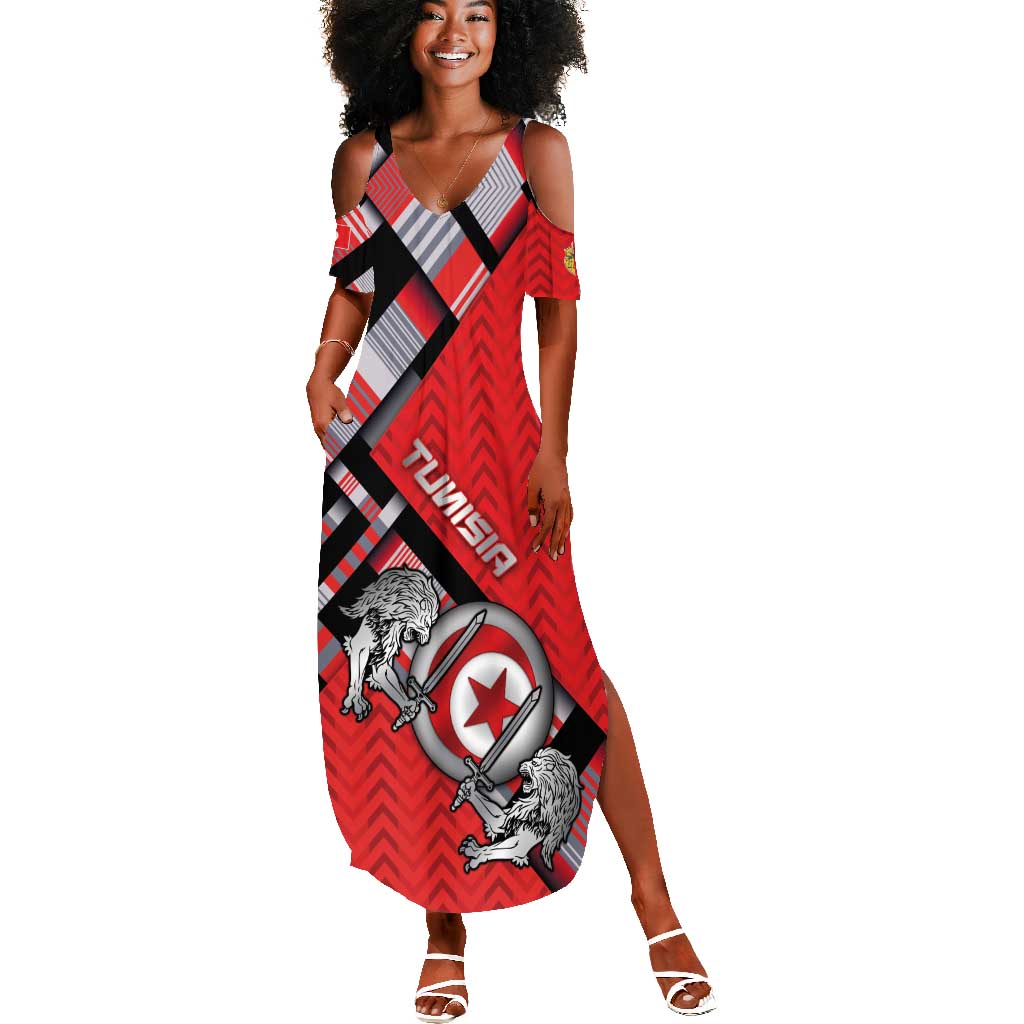 Personalized Tunisia Summer Maxi Dress Silver Lions Sports Patterns - African Pride