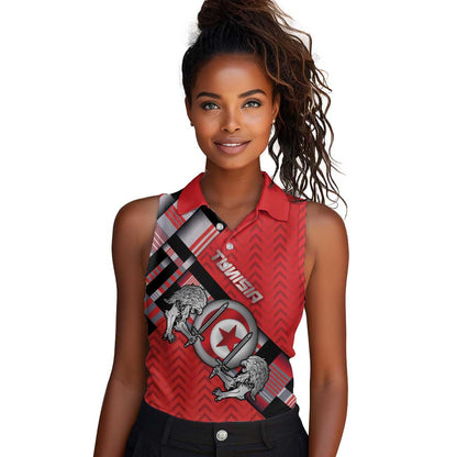 Personalized Tunisia Women Sleeveless Polo Shirt Silver Lions Sports Patterns - African Pride