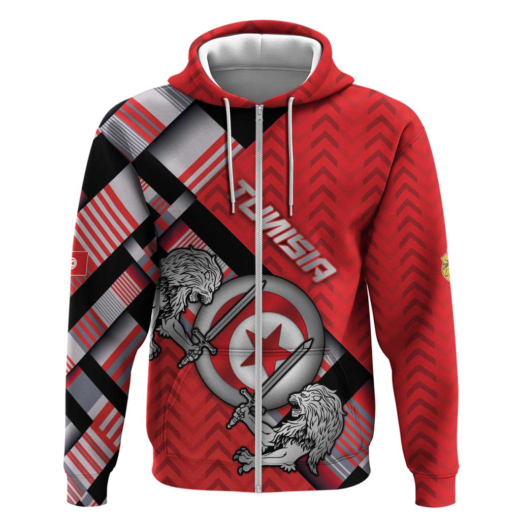 Personalized Tunisia Zip Hoodie Silver Lions Sports Patterns - African Pride