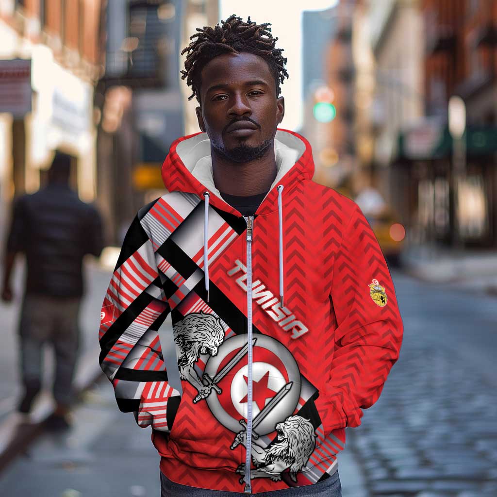 Personalized Tunisia Zip Hoodie Silver Lions Sports Patterns - African Pride