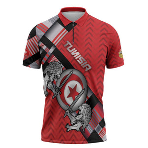 Personalized Tunisia Zipper Polo Shirt Silver Lions Sports Patterns - African Pride