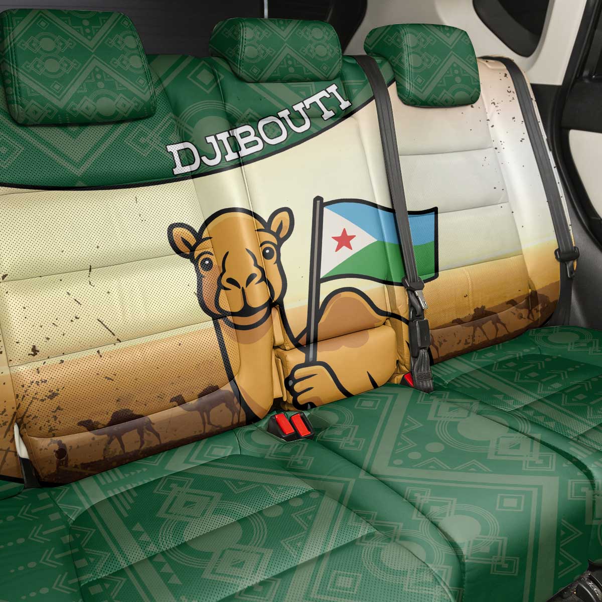 African Djibouti Back Car Seat Cover Camel Holding Jabuuti Flag - African Pride