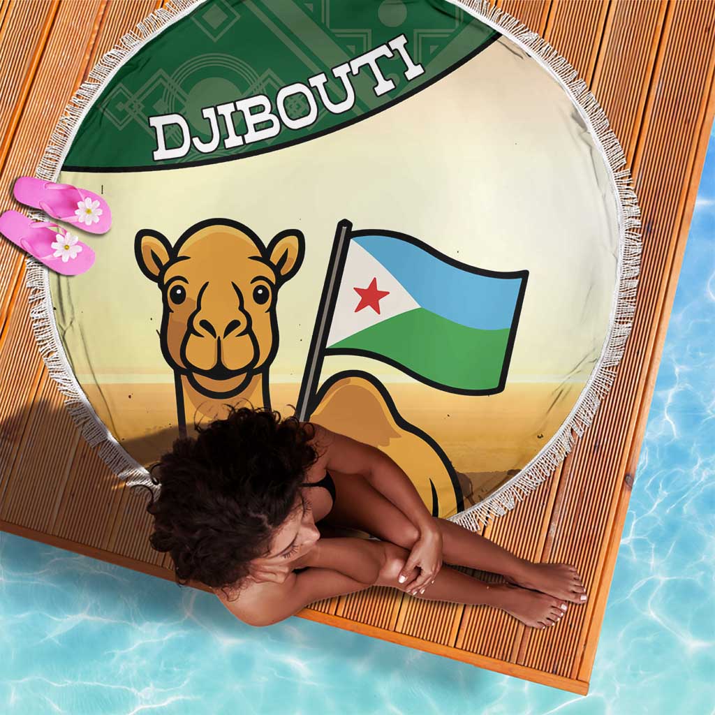 African Djibouti Beach Blanket Camel Holding Jabuuti Flag - African Pride