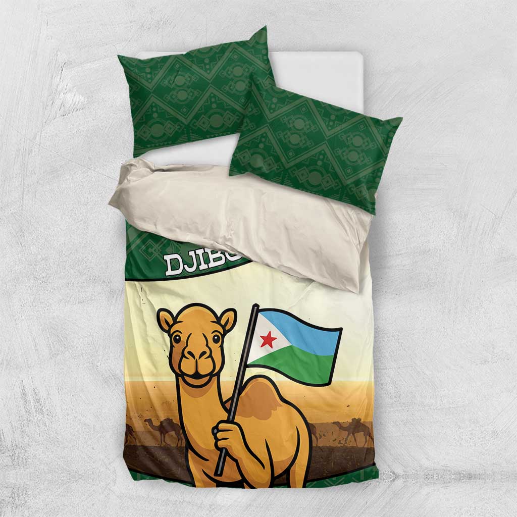 African Djibouti Bedding Set Camel Holding Jabuuti Flag - African Pride