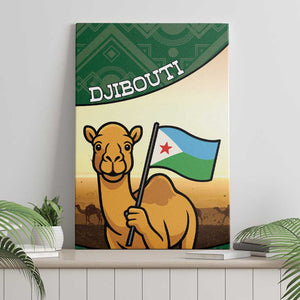 African Djibouti Canvas Wall Art Camel Holding Jabuuti Flag - African Pride