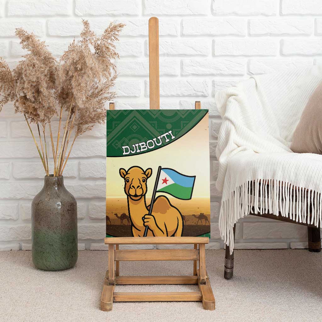 African Djibouti Canvas Wall Art Camel Holding Jabuuti Flag - African Pride