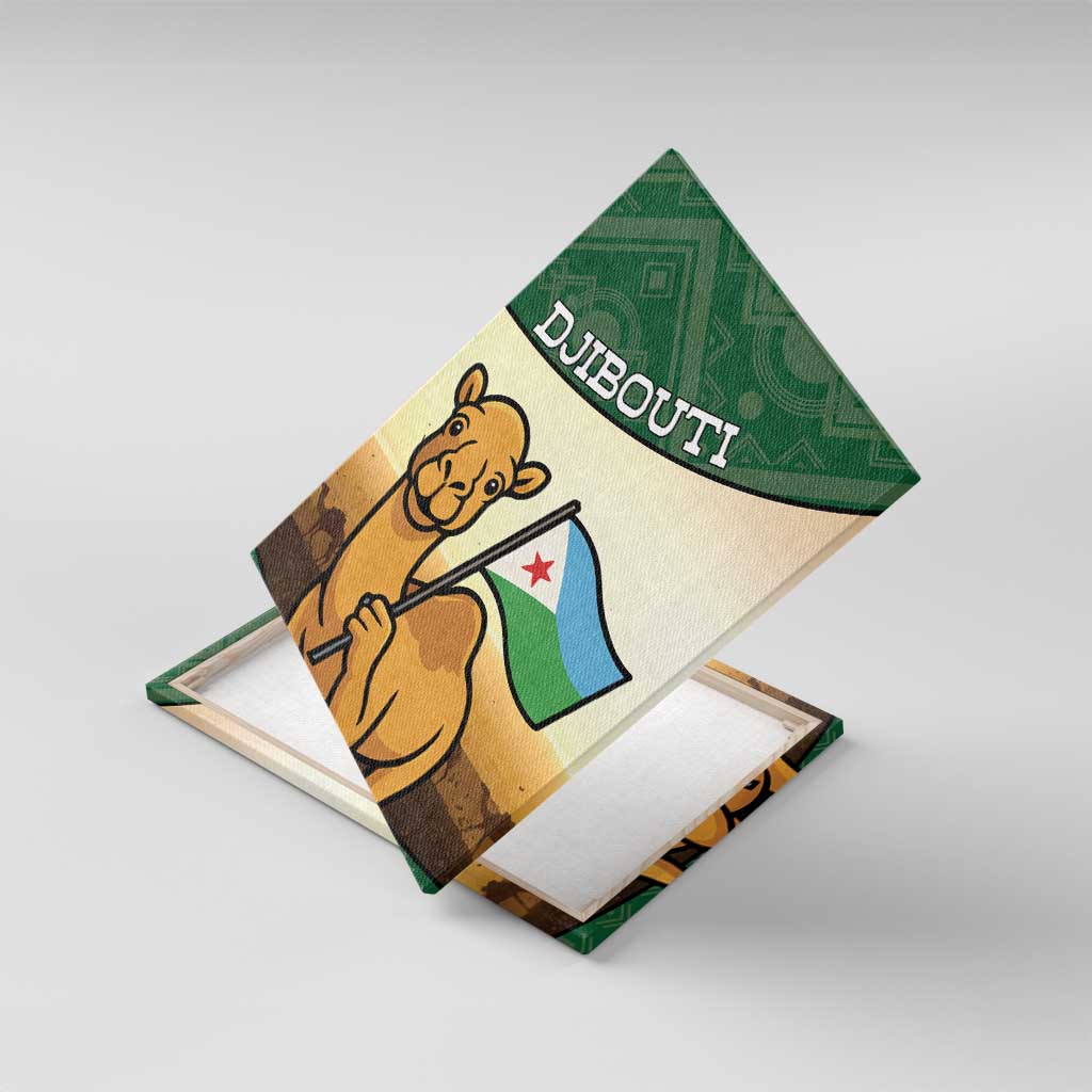 African Djibouti Canvas Wall Art Camel Holding Jabuuti Flag - African Pride