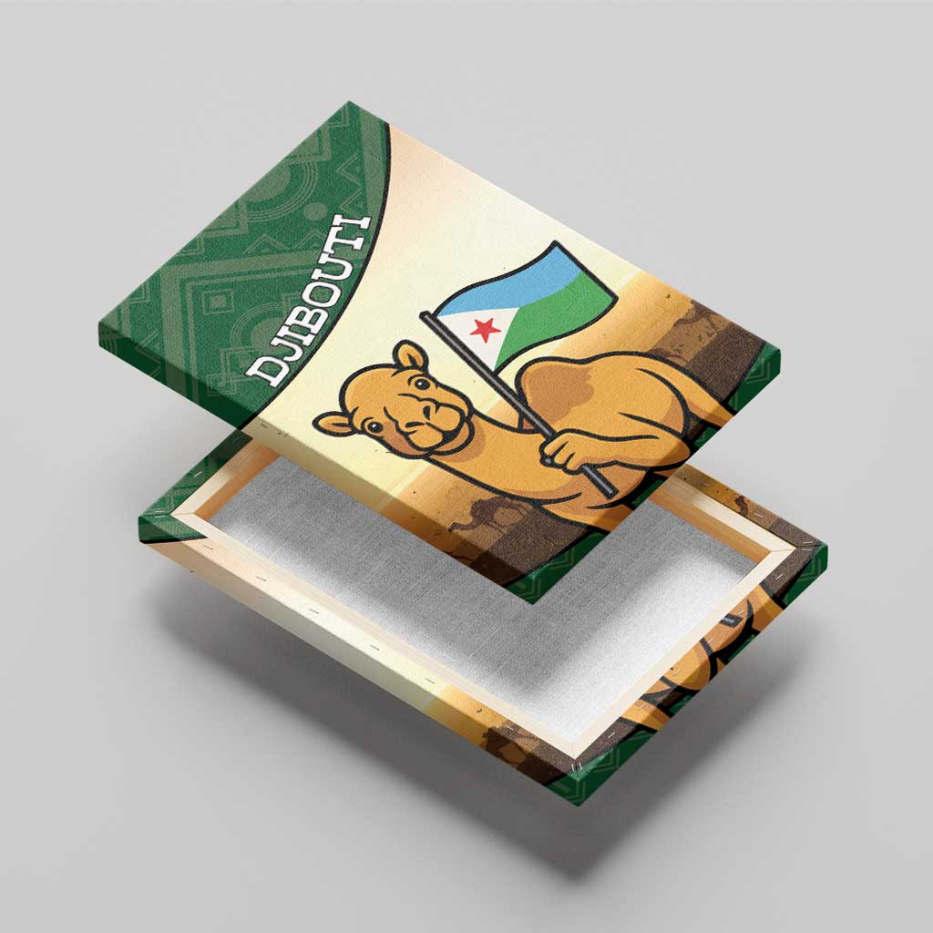 African Djibouti Canvas Wall Art Camel Holding Jabuuti Flag - African Pride