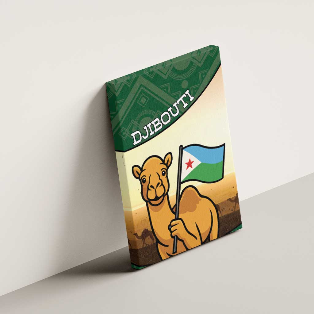 African Djibouti Canvas Wall Art Camel Holding Jabuuti Flag - African Pride