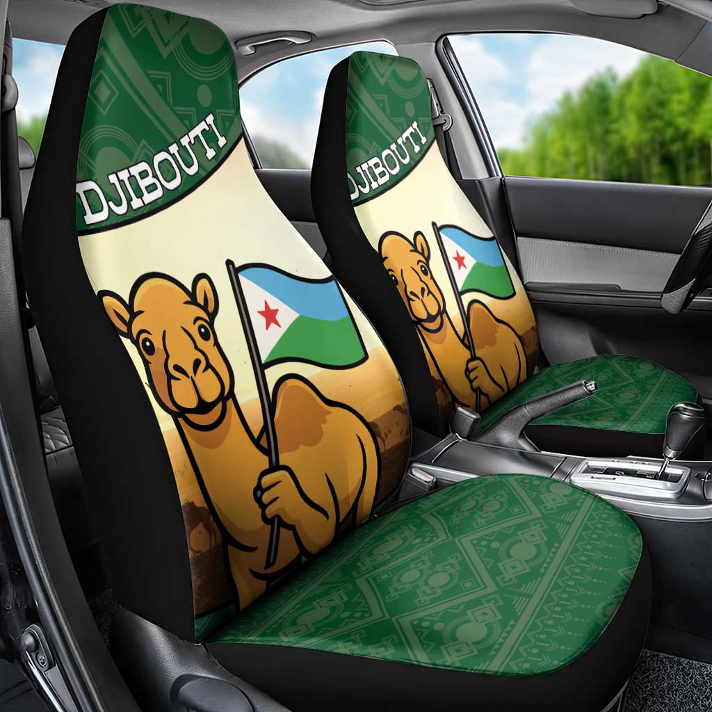 African Djibouti Car Seat Cover Camel Holding Jabuuti Flag - African Pride