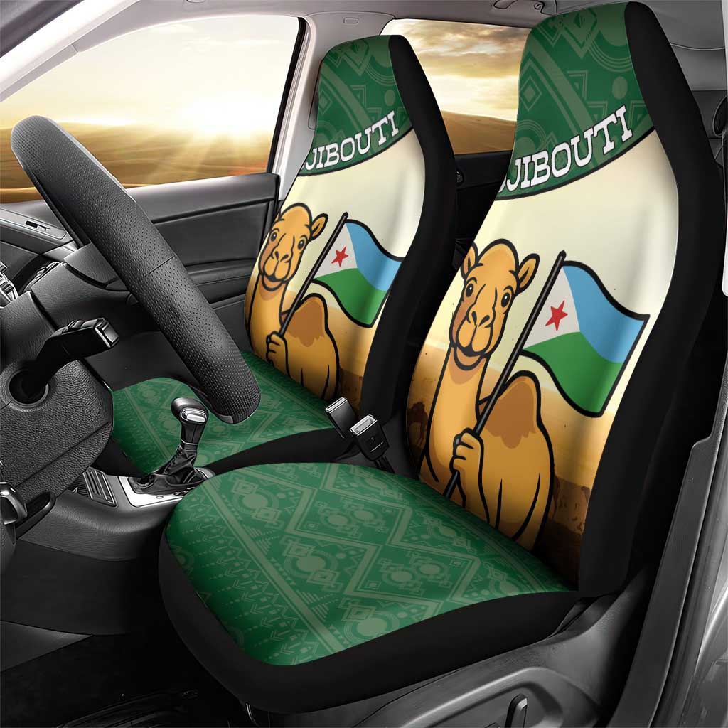 African Djibouti Car Seat Cover Camel Holding Jabuuti Flag - African Pride