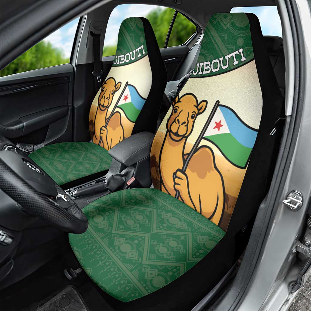 African Djibouti Car Seat Cover Camel Holding Jabuuti Flag - African Pride