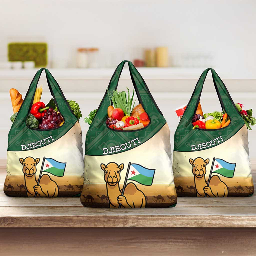 African Djibouti Grocery Bag Camel Holding Jabuuti Flag - African Pride