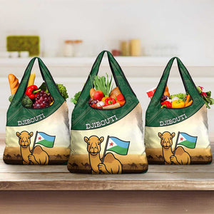 African Djibouti Grocery Bag Camel Holding Jabuuti Flag - African Pride