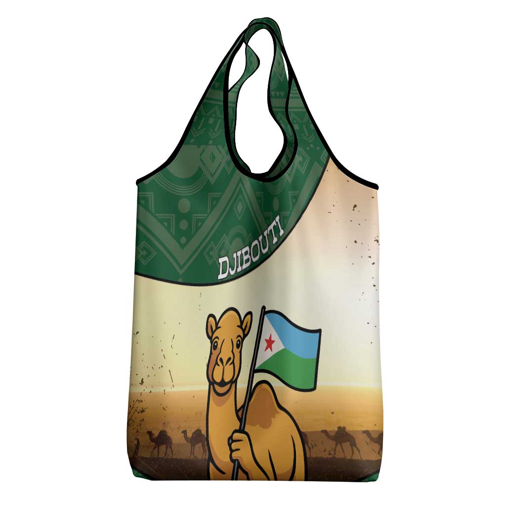 African Djibouti Grocery Bag Camel Holding Jabuuti Flag - African Pride