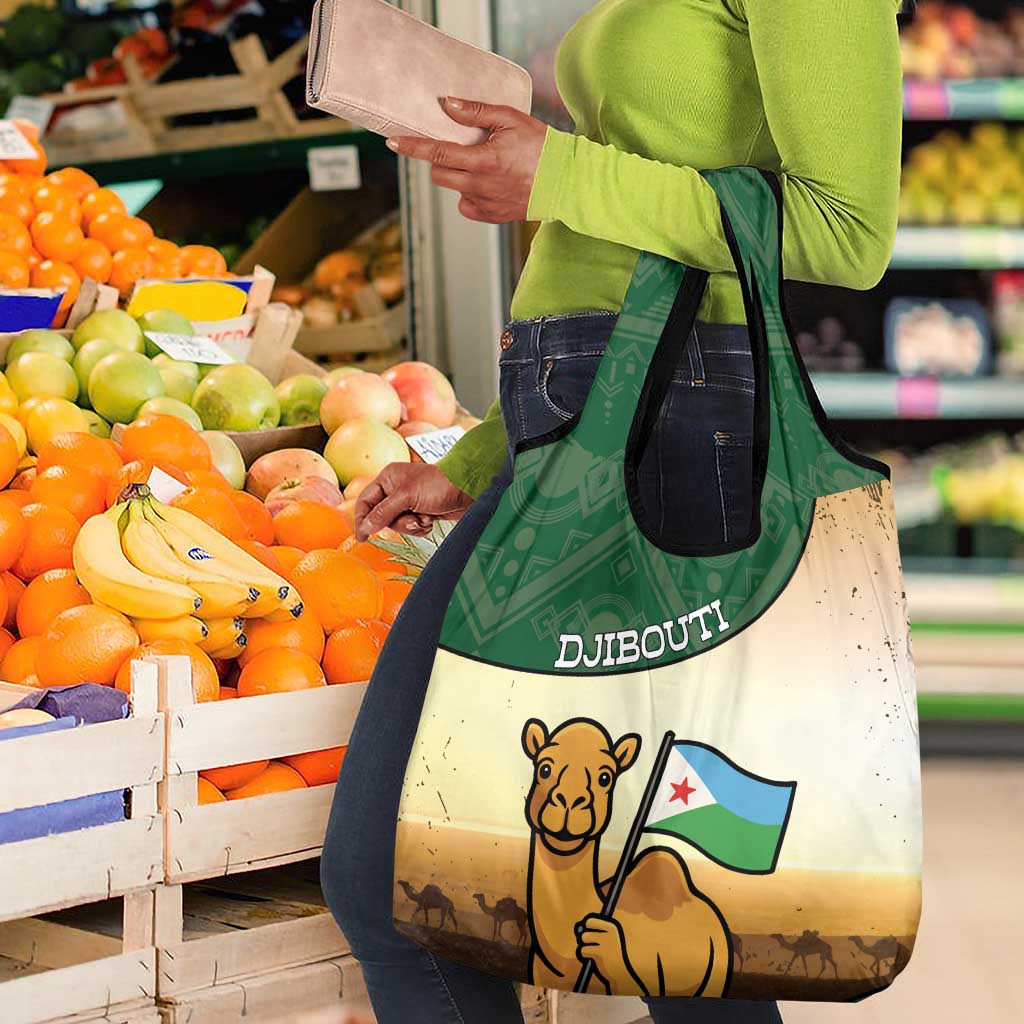 African Djibouti Grocery Bag Camel Holding Jabuuti Flag - African Pride