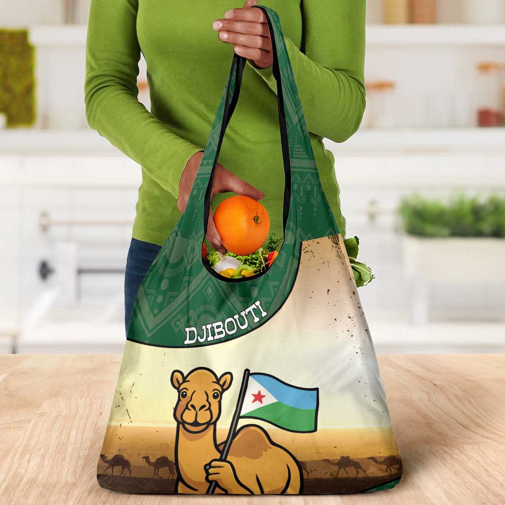 African Djibouti Grocery Bag Camel Holding Jabuuti Flag - African Pride