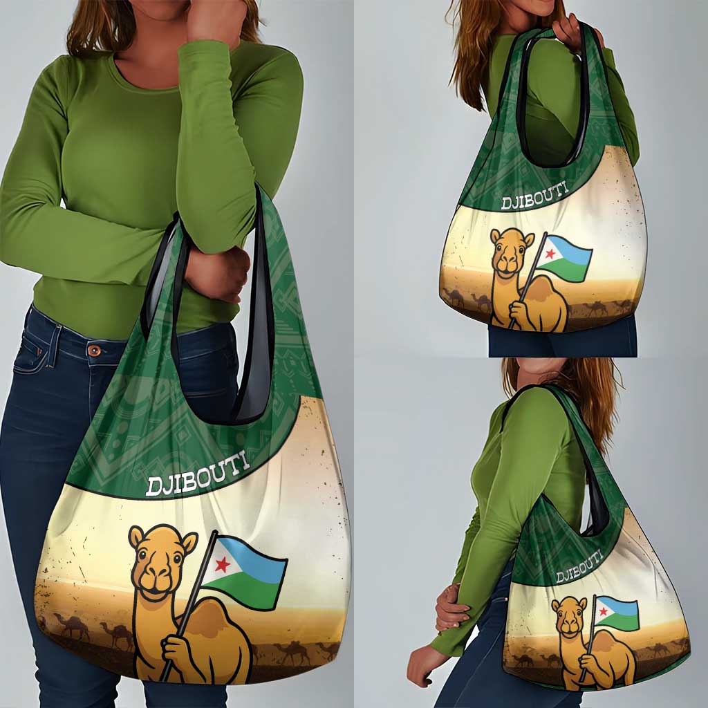 African Djibouti Grocery Bag Camel Holding Jabuuti Flag - African Pride