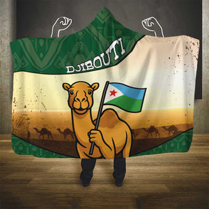 African Djibouti Hooded Blanket Camel Holding Jabuuti Flag - African Pride