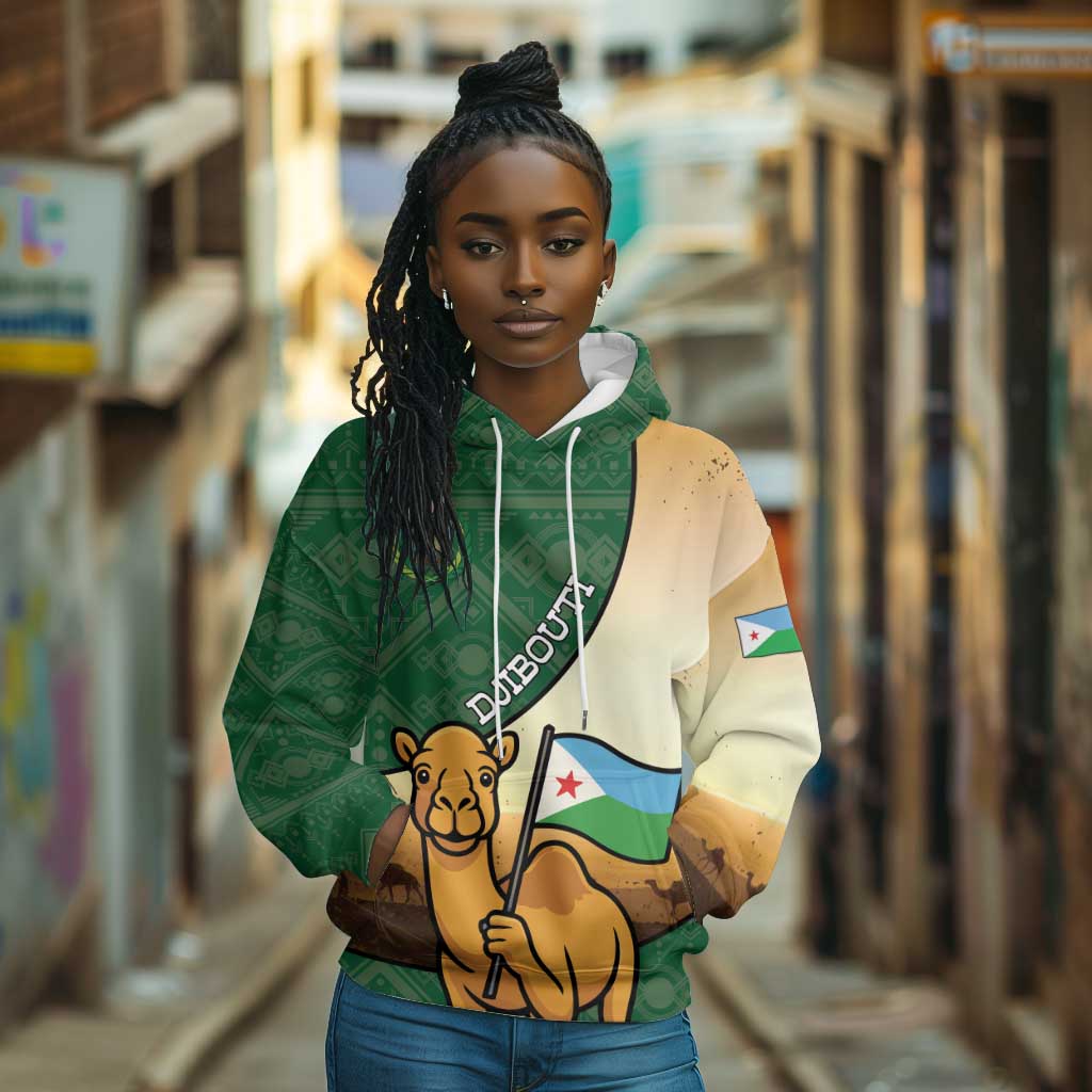 Personalized African Djibouti Hoodie Camel Holding Jabuuti Flag - African Pride