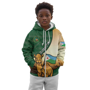 Personalized African Djibouti Kid Hoodie Camel Holding Jabuuti Flag - African Pride