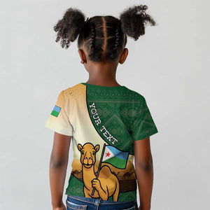Personalized African Djibouti Kid T shirt Camel Holding Jabuuti Flag - African Pride