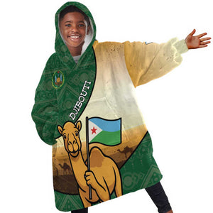 Personalized African Djibouti Kid Wearable Blanket Hoodie Camel Holding Jabuuti Flag - African Pride